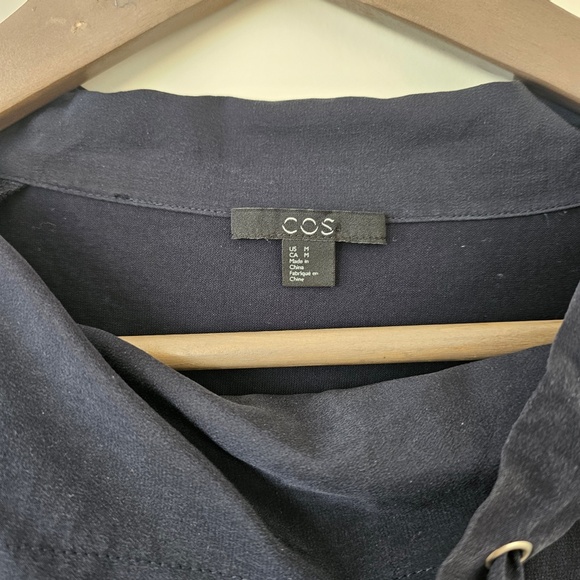 COS Dark Navy Cotton & Silk Cowl Neck Relaxed Fit W Pockets Dress M - Picture 7 of 8